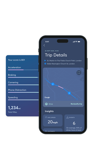 App preview on phone showing details of a recorded trip