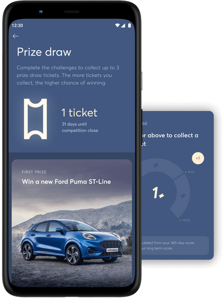 App preview on phone showing the prize draw section